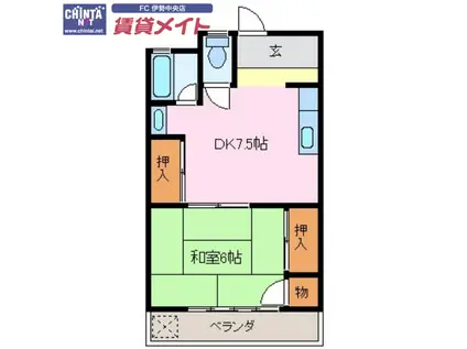 クレアトゥール伊勢志摩(1DK/3階)の間取り写真