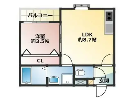 ドラゴンフィールド鳥栖(1LDK/3階)の間取り写真