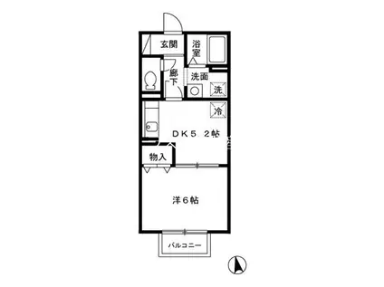 パディー盛(1DK/2階)の間取り写真