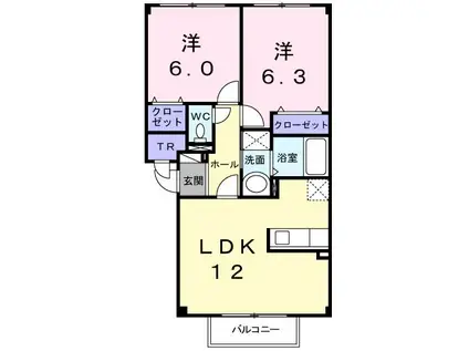 ミニヨン・アンジュII(2LDK/2階)の間取り写真