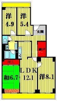 サンライトパストラル五番街C棟(4LDK/8階)の間取り写真