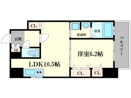 アプリーレ堺筋本町(1LDK/6階)の間取り写真