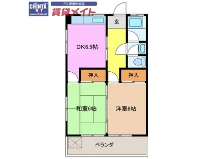 大海ハイツ(2DK/2階)の間取り写真