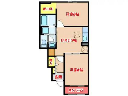 ブルースカイB(2DK/1階)の間取り写真