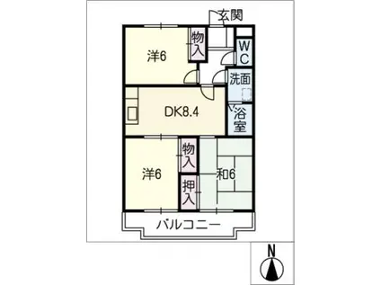庄南ヒルズ A棟(3DK/1階)の間取り写真