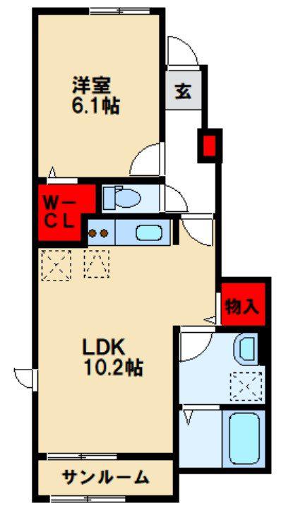 ヒカルサ鳥栖今泉ノース(1LDK/1階)の間取り写真