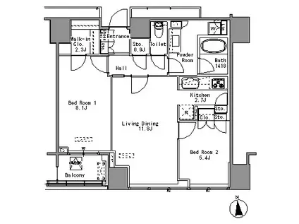 WHITE TOWER HAMAMATSUCHO ホワイトタワー浜松町(2SLDK/23階)の間取り写真