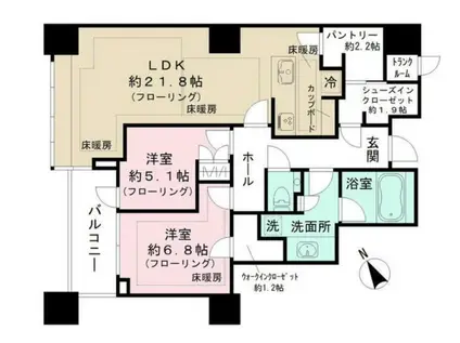 三田ガーデンヒルズ ウエストヒル(2LDK/5階)の間取り写真
