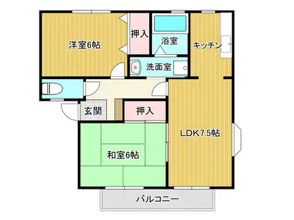プルーリオン花水木B(2LDK/2階)の間取り写真
