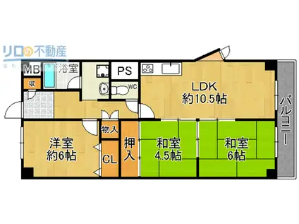 アクティハイツ宝塚(3LDK/6階)の間取り写真