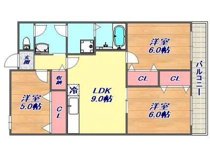 オーリッツコート甲南山手(3LDK/1階)の間取り写真