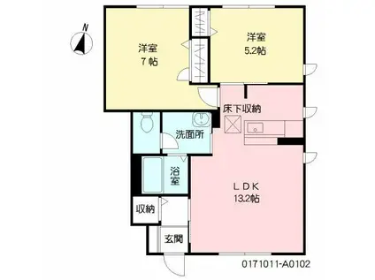 アルブルージュA棟(2LDK/1階)の間取り写真