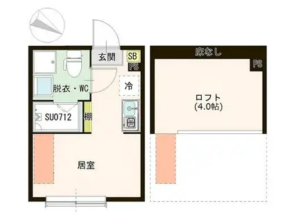 ハーモニーテラス白鷺II(ワンルーム/1階)の間取り写真
