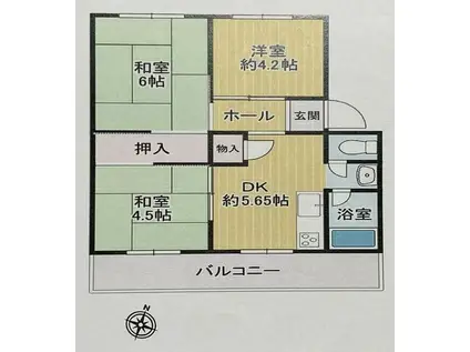 渦森コーポD棟(3DK/4階)の間取り写真