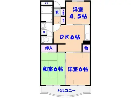 ホロン南八幡(3DK/2階)の間取り写真