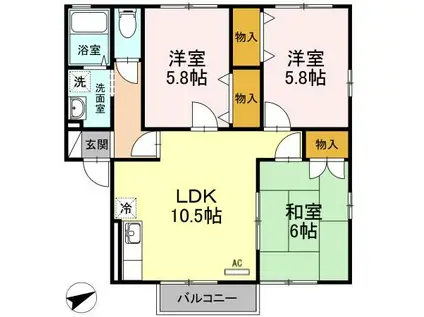 セジュール島田C棟(3LDK/2階)の間取り写真
