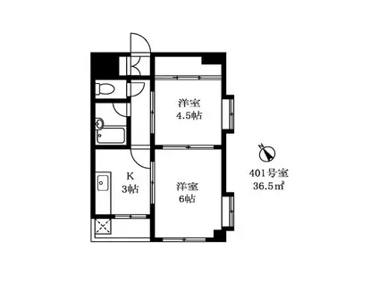 西小山桜並木マンション(2K/4階)の間取り写真