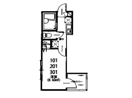 メルディア津田沼(ワンルーム/3階)の間取り写真