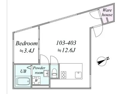 TRIAS834(1LDK/2階)の間取り写真