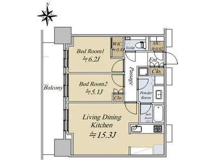 大崎駅西口F南地区市街地再開発(2LDK/7階)の間取り写真