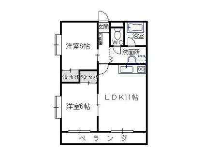 正気屋ハイツA棟(2LDK/1階)の間取り写真