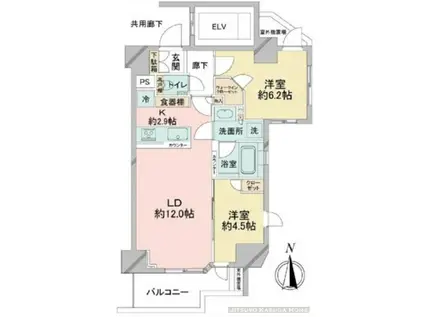 オープンレジデンシア文京本郷(2LDK/2階)の間取り写真