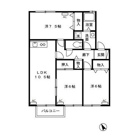 エスポワール(3LDK/2階)の間取り写真