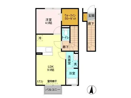 ベルフィーユ(1LDK/2階)の間取り写真