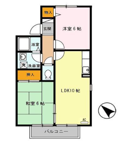 ネオフォレスト昆陽池(2LDK/2階)の間取り写真