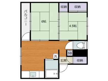 緑ヶ丘第14302号棟(2DK/2階)の間取り写真