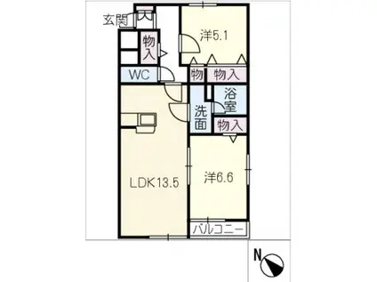 HANARE(2LDK/2階)の間取り写真