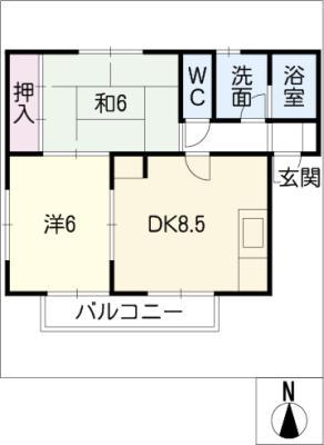 トムハイツ(2DK/2階)の間取り写真