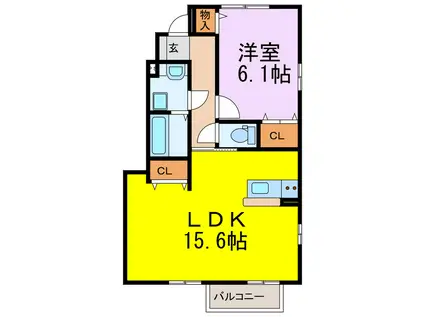 ウィル南町(1LDK/1階)の間取り写真
