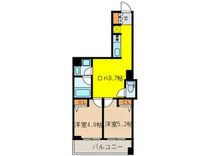 ルクレ新川レジデンス(2DK/10階)の間取り写真