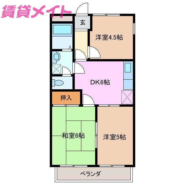 りんごハウス(3DK/2階)の間取り写真
