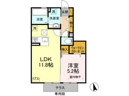 CLAIR(1LDK/1階)の間取り写真