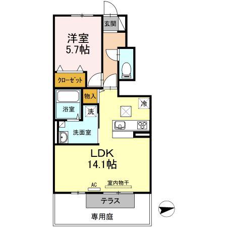 高松琴平電鉄長尾線 元山駅(高松) 徒歩24分 2階建 築9年(1LDK/1階)の間取り写真