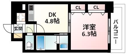 プルミエール江坂(1DK/9階)の間取り写真