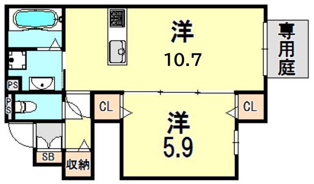 クラヴィーア(1LDK/1階)の間取り写真