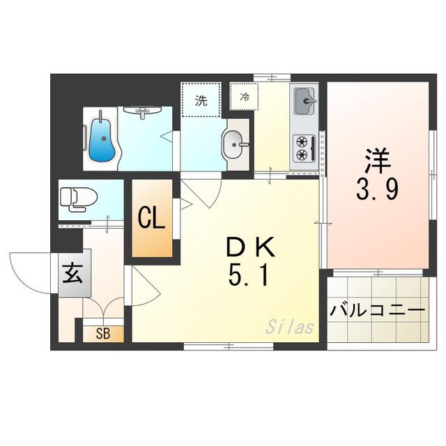 ハーモニーテラス小路東IV(1DK/3階)の間取り写真