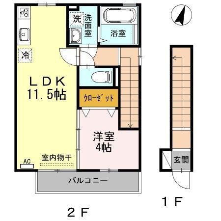 コージィーコートプルミエ(1LDK/2階)の間取り写真