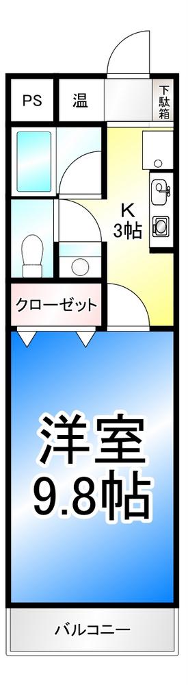 クレセントハウス・七瀬(1K/2階)の間取り写真