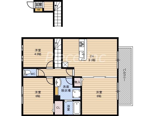 ハイツ東野Ⅱ(3LDK/2階)の間取り写真