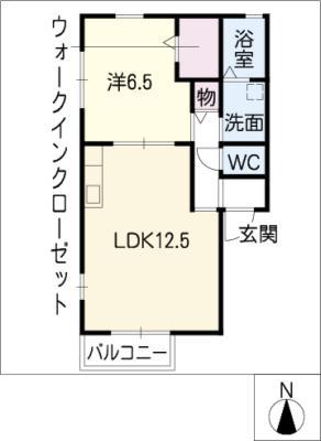 カーサ本宮(1LDK/2階)の間取り写真