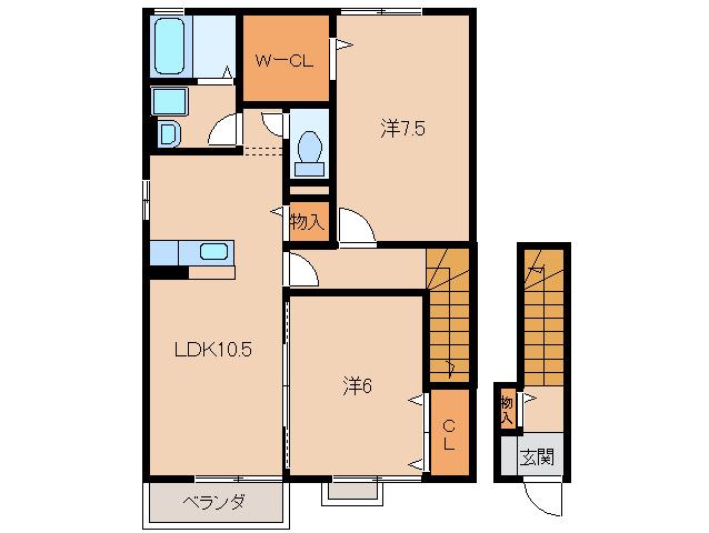 カーサモニカA棟(2LDK/2階)の間取り写真