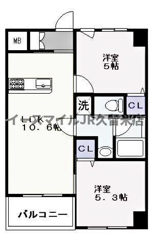 ケープラス(2LDK/4階)の間取り写真