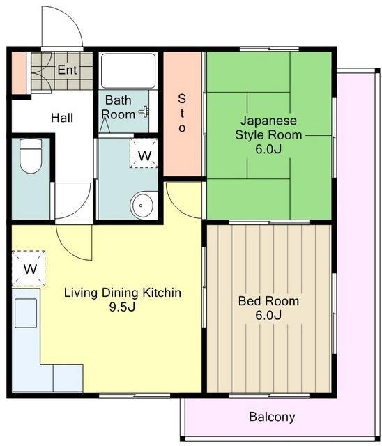 グリーンアベニューB&B(2DK/1階)の間取り写真