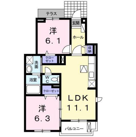 ベリーヒルズC(2LDK/1階)の間取り写真