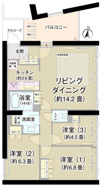ガーデニエール砧 ウエスト(2LDK/7階)の間取り写真