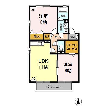 フローラティA・B B(2LDK/2階)の間取り写真